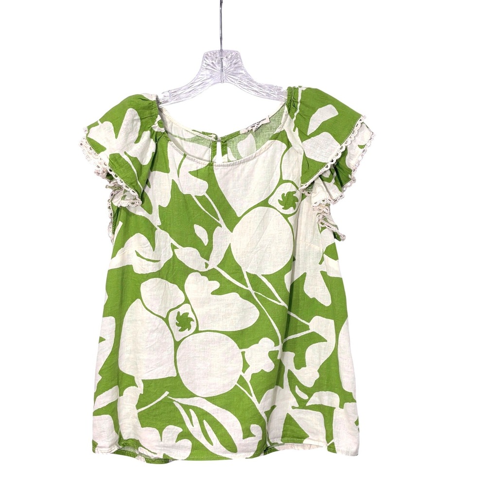 Christian Siriano Linen Blend Top Medium Tropical Coastal Resort Euro Summer‎ - Picture 2 of 12